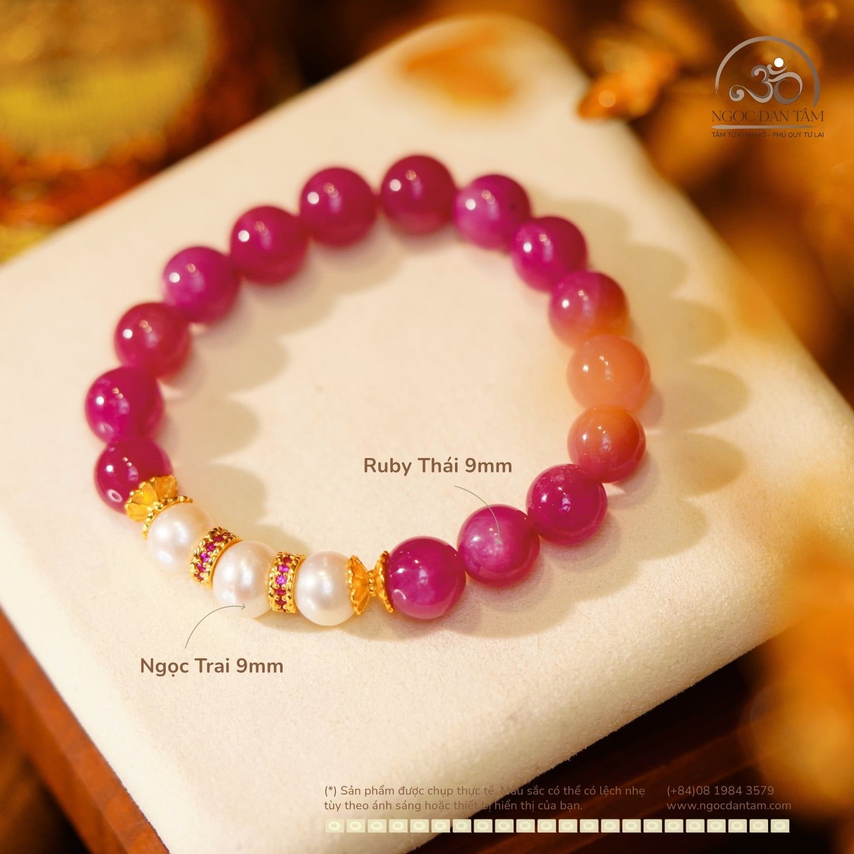  Vòng Tay Ruby Thái & Ngọc Trai 9mm Phối Charm 