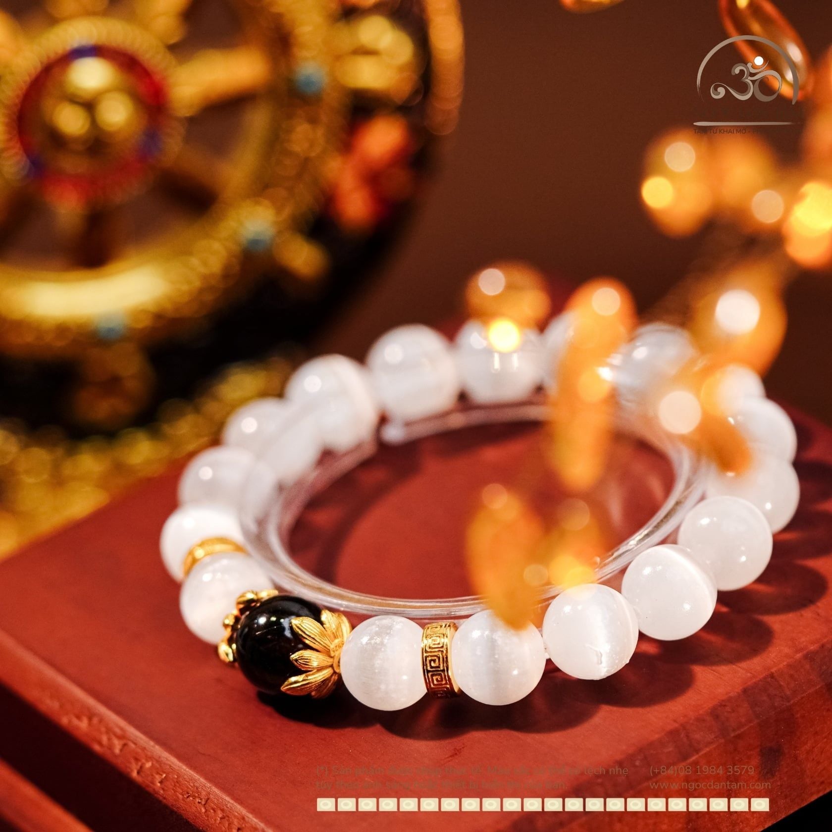  Vòng Tay Selenite 10mm 3A Phối Thạch Anh Khói 12mm 2A 