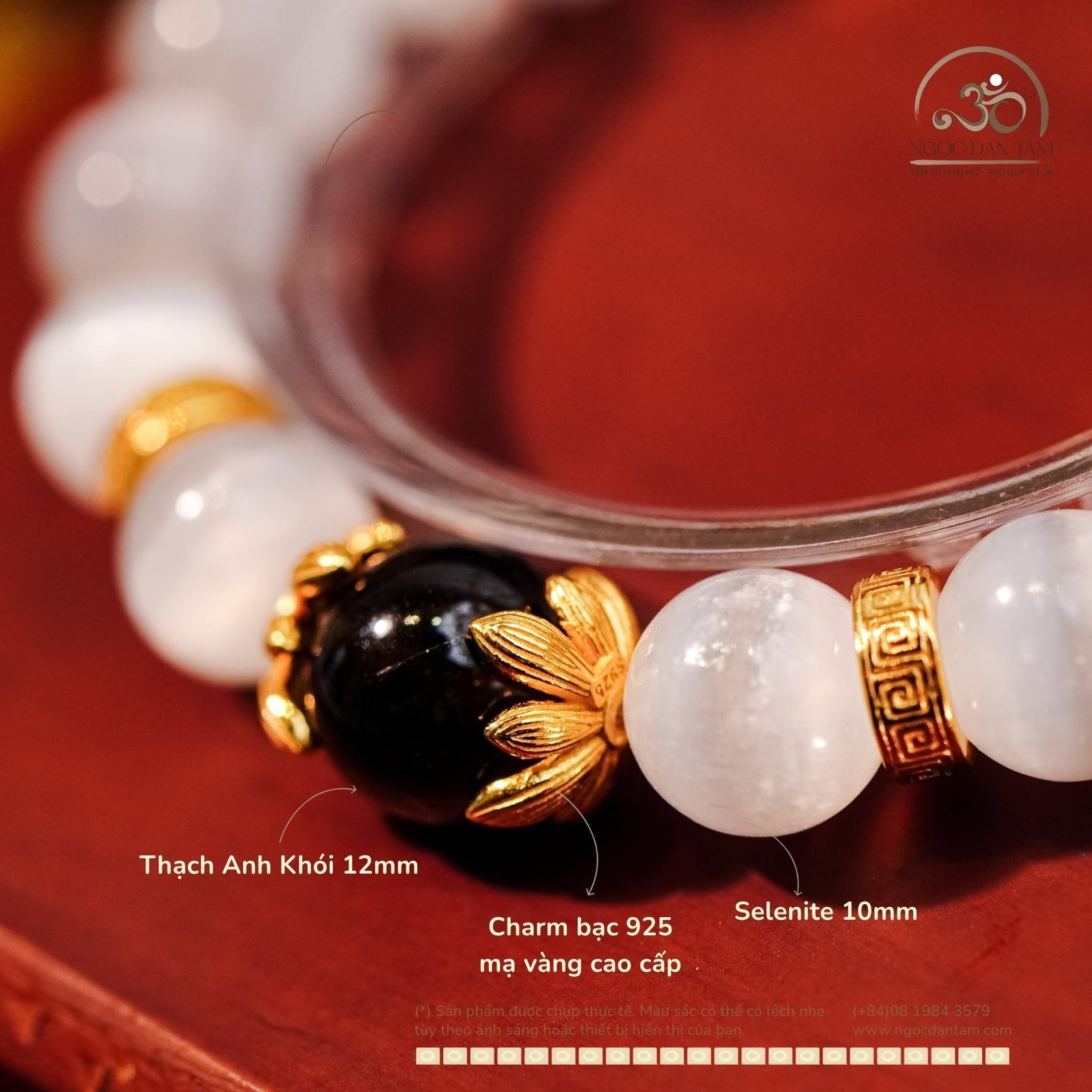  Vòng Tay Selenite 10mm 3A Phối Thạch Anh Khói 12mm 2A 