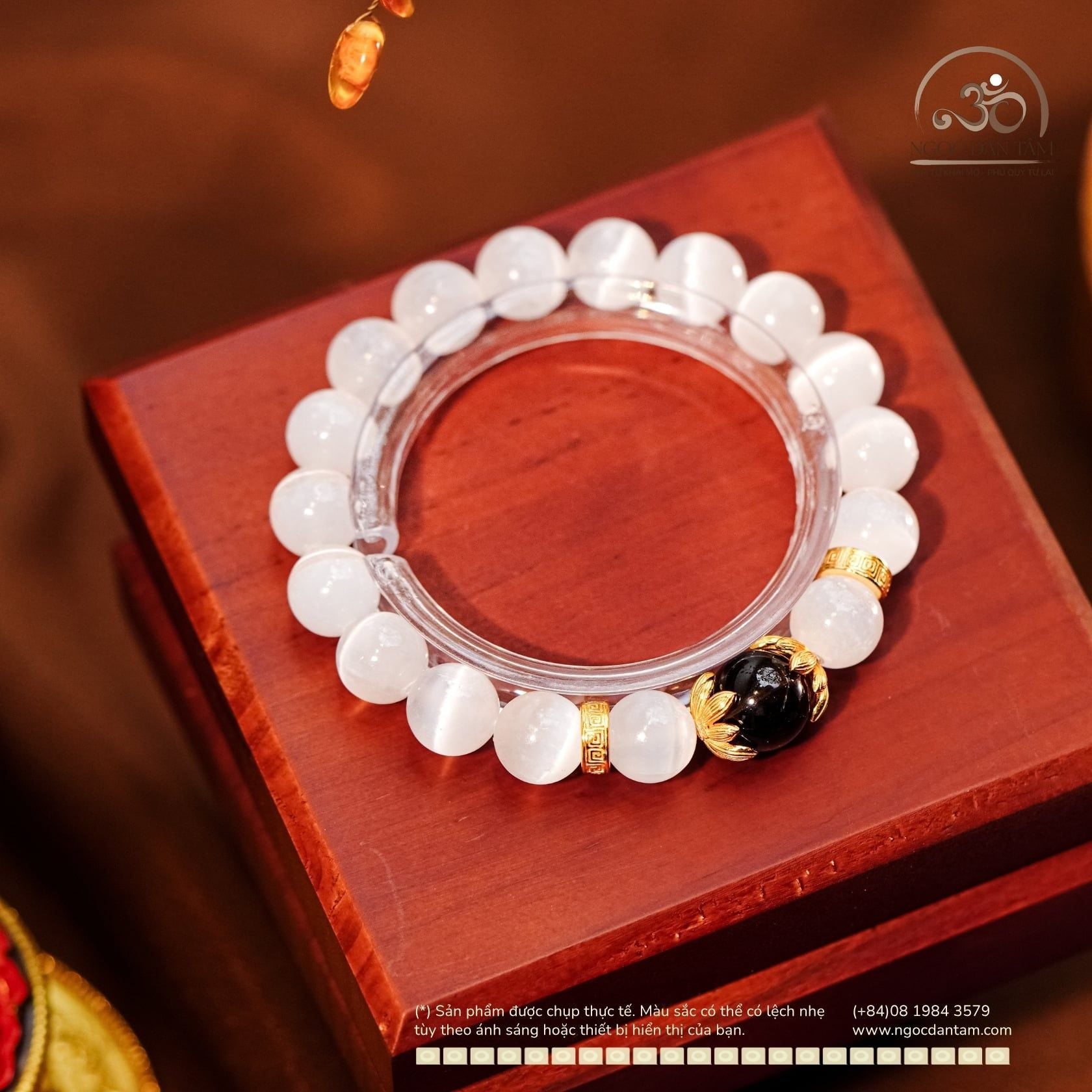  Vòng Tay Selenite 10mm 3A Phối Thạch Anh Khói 12mm 2A 