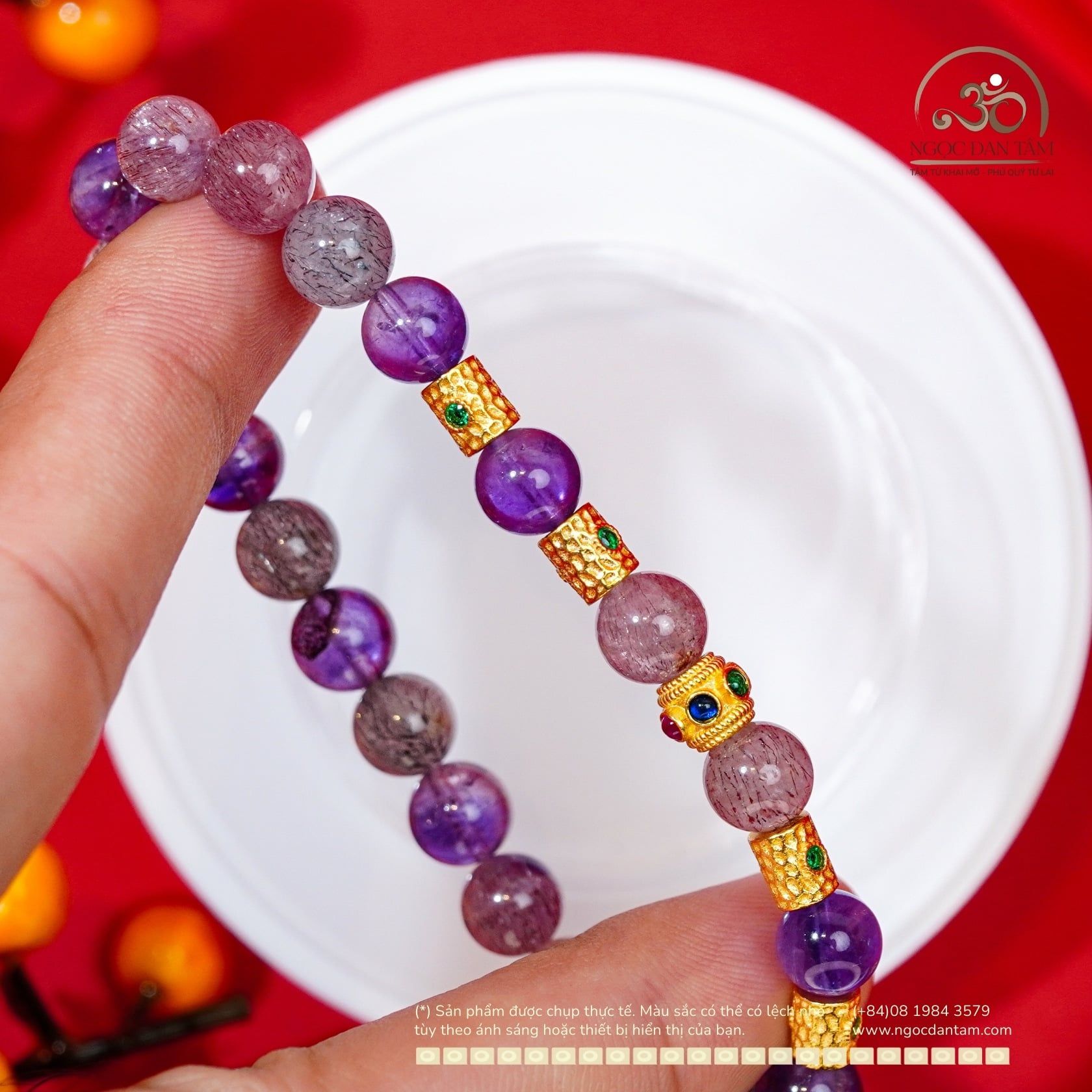  Vòng Tay Super Seven 7mm 6A Phối Charm Đính Đá 