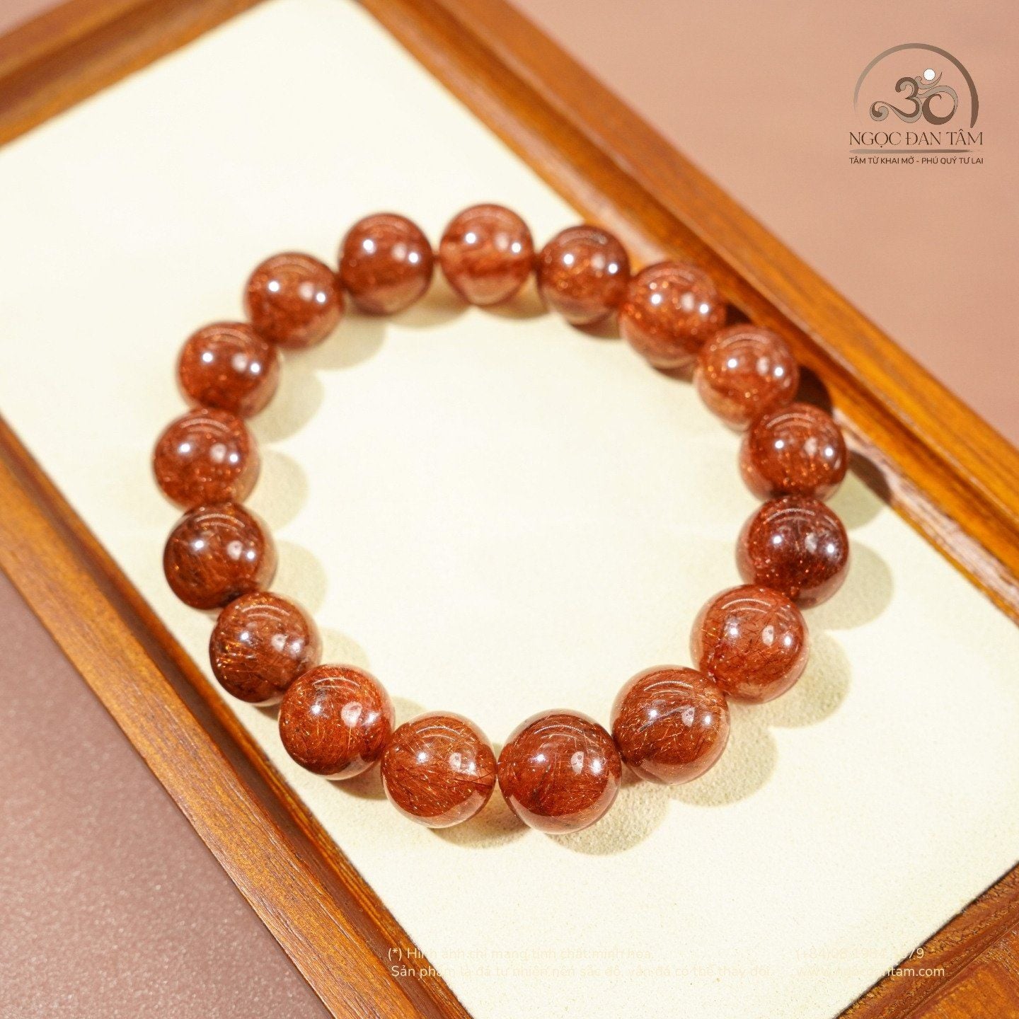  Vòng Tay Thạch Anh Tóc Nâu Đỏ 13mm 7A 