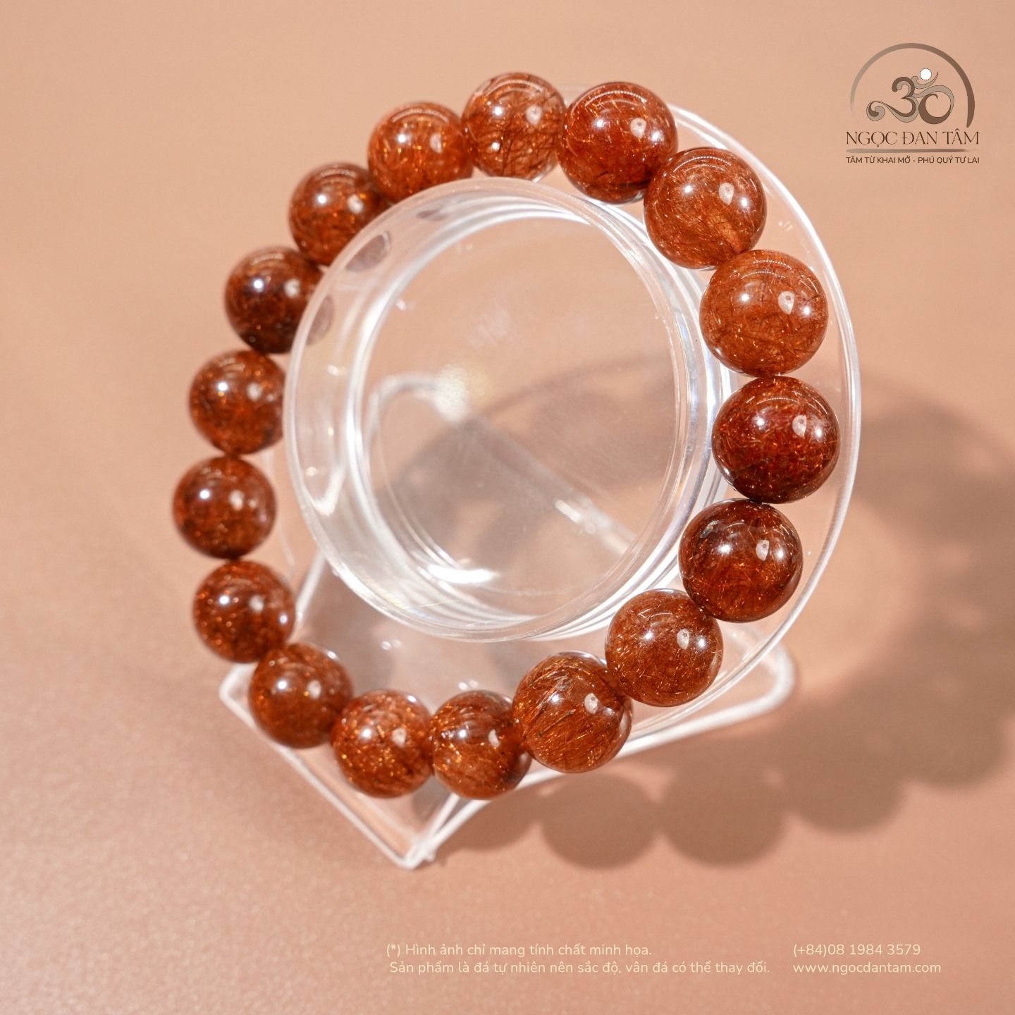  Vòng Tay Thạch Anh Tóc Nâu Đỏ 13mm 7A 