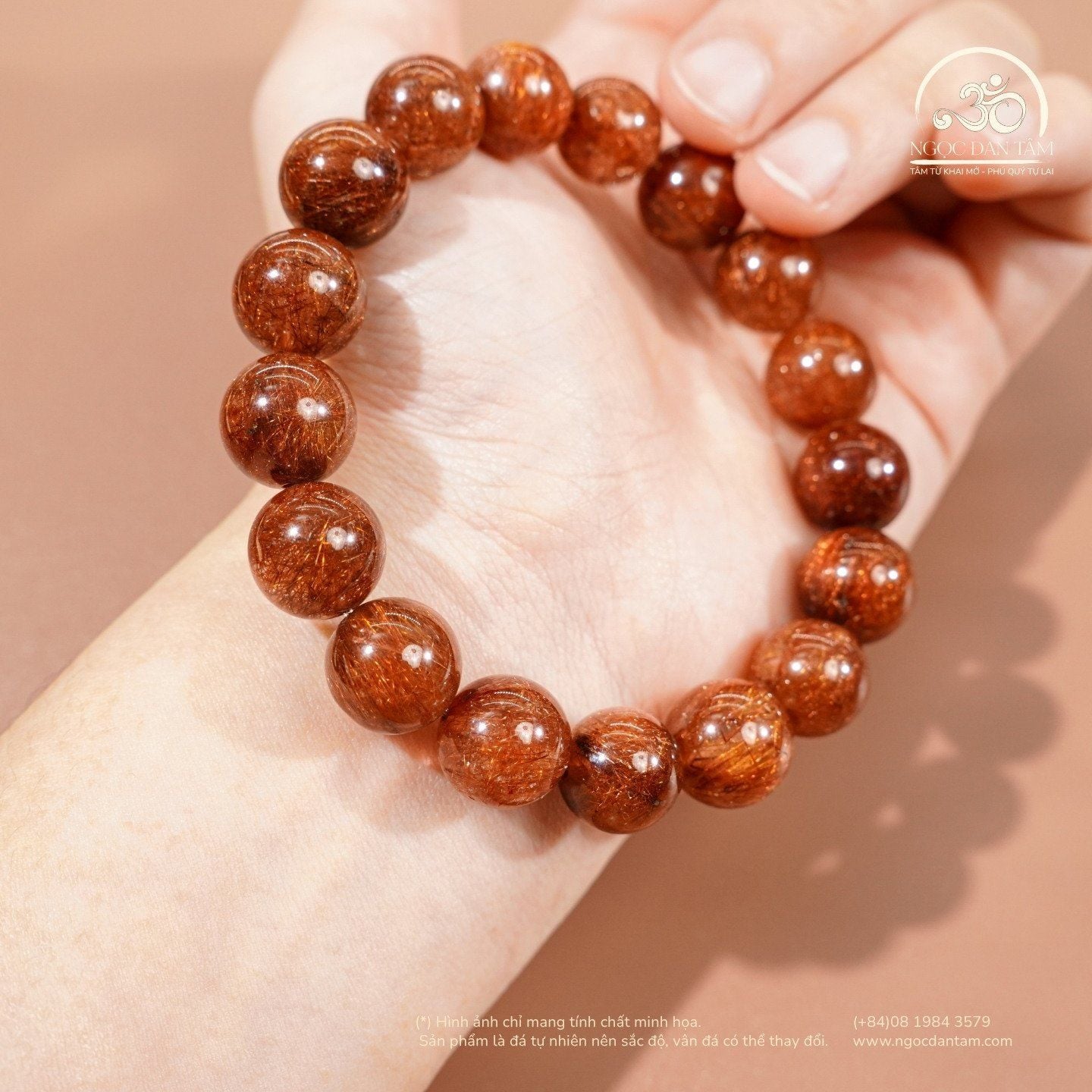  Vòng Tay Thạch Anh Tóc Nâu Đỏ 13mm 7A 