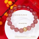  Vòng tay Thạch Anh Dâu Tây 10mm 2A Phối Charm Trụ Tròn Đính Hạt Xanh Mạ Vàng 