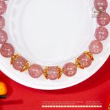  Vòng Tay Thạch Anh Dâu Tây 8mm Phối Charm Ốp Đá 