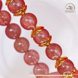  Vòng Tay Thạch Anh Dâu Tây 8mm Phối Charm Ốp Đá 