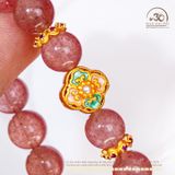  Vòng Tay Thạch Anh Dâu Tây 8mm 2A Phối Charm Bướm Ren Đính Ngọc Trai 
