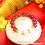  Vòng Tay Dâu Tây 11mm 5A Phối Thạch Anh Hoa Tuyết 11mm 