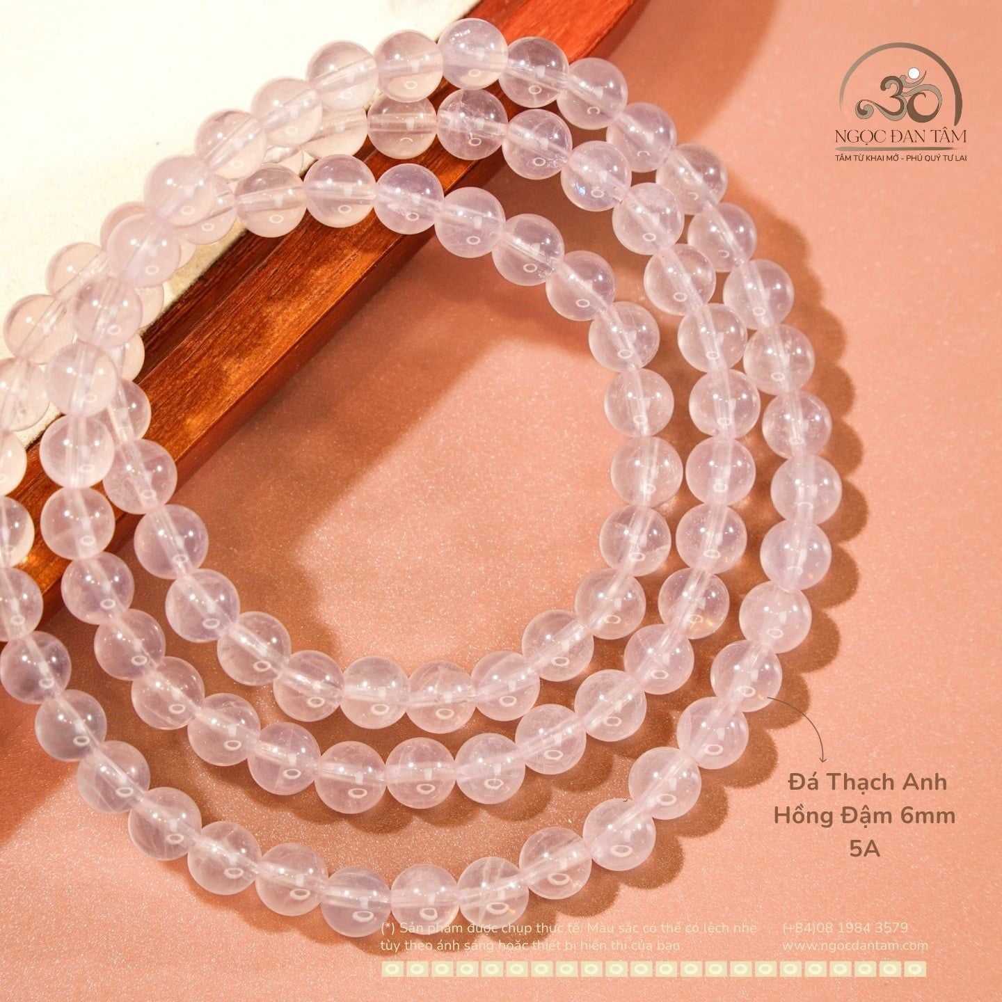  Vòng Tay Đá Thạch Anh Hồng Đậm 6mm 5A 