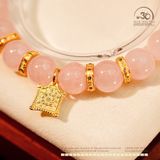  Vòng Tay Thạch Anh Hồng 10mm 4A Phối Charm Bánh Xe Pháp Luân 