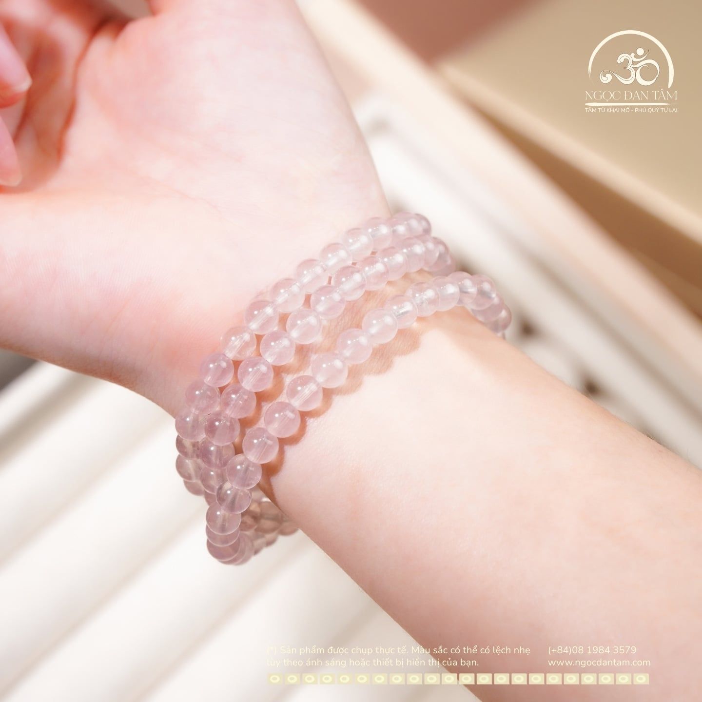  Vòng Tay Đá Thạch Anh Hồng Đậm 6mm 5A 