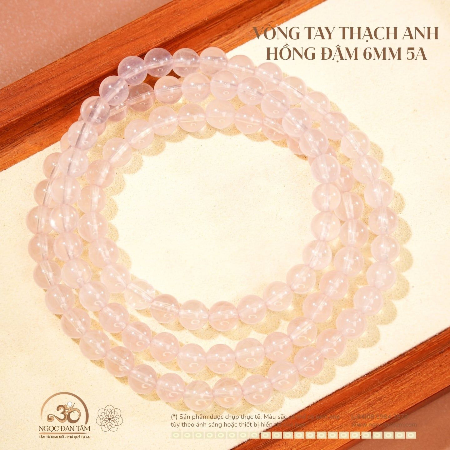  Vòng Tay Đá Thạch Anh Hồng Đậm 6mm 5A 