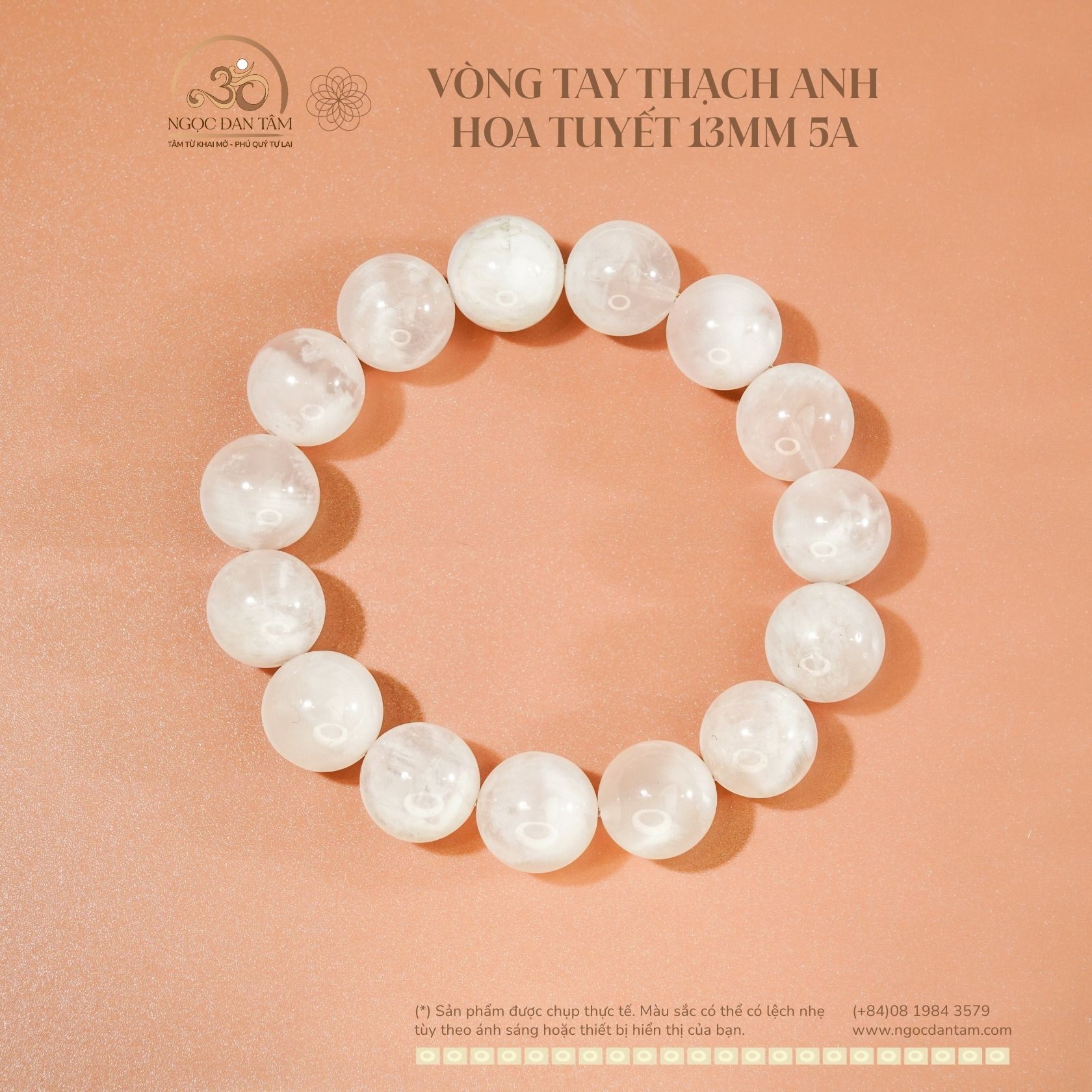  Vòng Tay Thạch Anh Hoa Tuyết 13mm 5A 