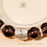  Vòng Tay Thạch Anh Khói 10mm 2A Phối Charm Tròn Bạc Phúc Hoa 