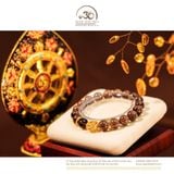  Vòng Tay Thạch Anh Khói 10mm 2A Phối Charm Bánh Xe Pháp Luân Khắc Chữ 