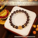  Vòng Tay Thạch Anh Khói 10mm 2A Phối Charm Bánh Xe Pháp Luân Khắc Chữ 