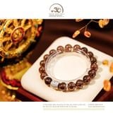  Vòng Tay Thạch Anh Khói 10mm 2A Phối Charm Tròn Bạc Phúc Hoa 