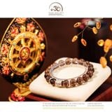  Vòng Tay Thạch Anh Khói 10mm 2A Phối Charm Tròn Bạc Phúc Hoa 