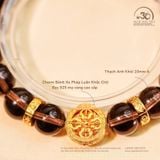  Vòng Tay Thạch Anh Khói 10mm 2A Phối Charm Bánh Xe Pháp Luân Khắc Chữ 