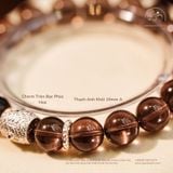  Vòng Tay Thạch Anh Khói 10mm 2A Phối Charm Tròn Bạc Phúc Hoa 