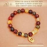  Vòng Tay Thạch Anh Tóc Hỗn Hợp 8mm 5A Phối Charm Kim Cang Tháp 