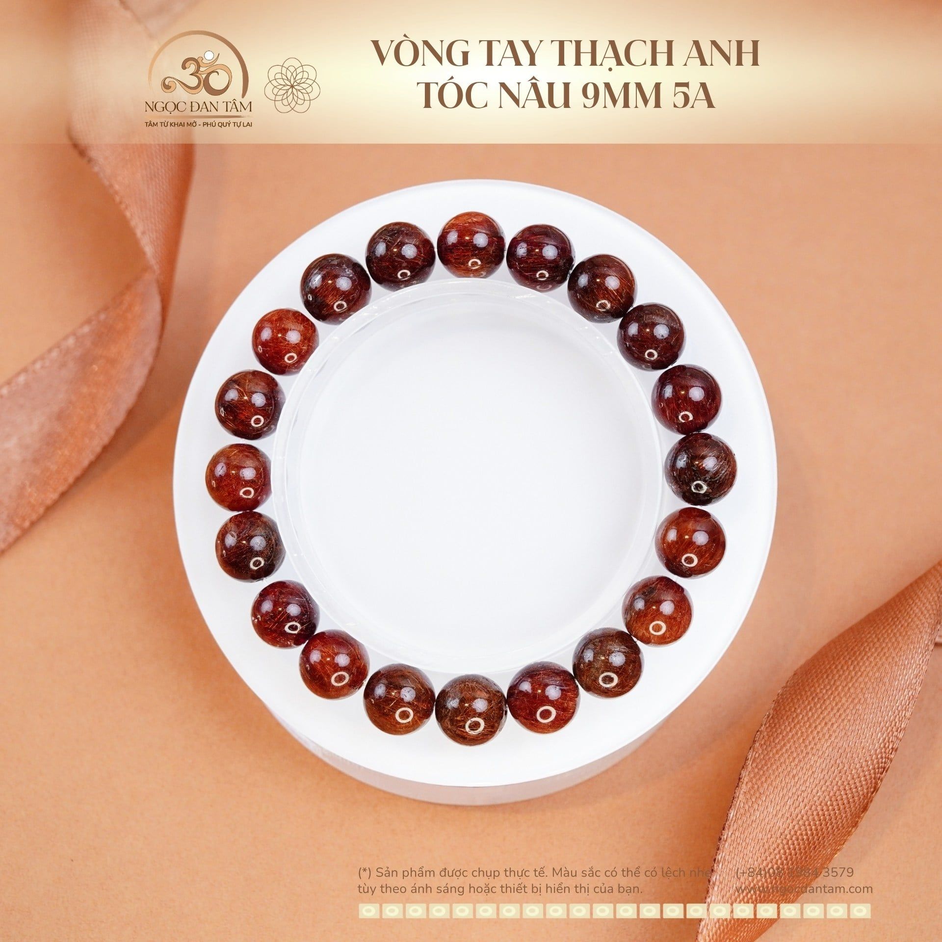  Vòng Tay Thạch Anh Tóc Nâu 9mm 5A 