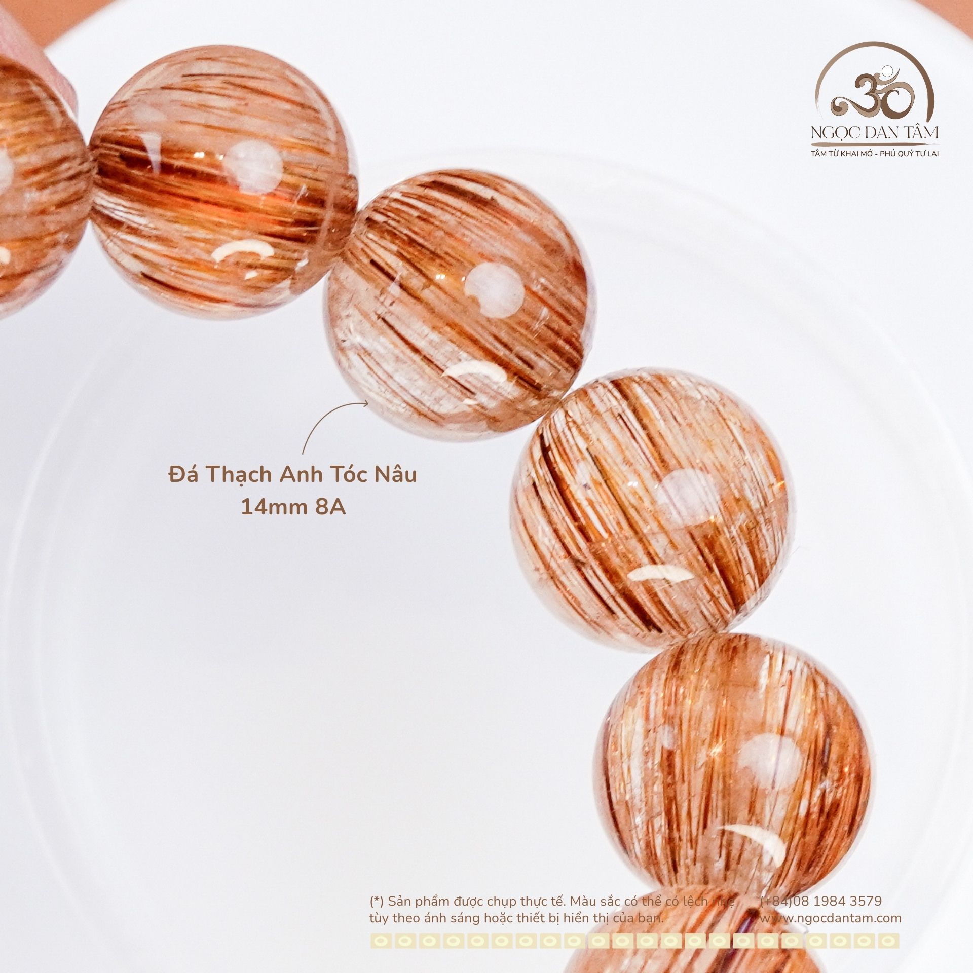  Vòng Tay Thạch Anh Tóc Nâu 14mm 8A VIP 