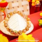  Vòng Tay Thạch Anh Tóc Vàng 9,5mm Phối Charm Tam Thánh Pháp Luân 