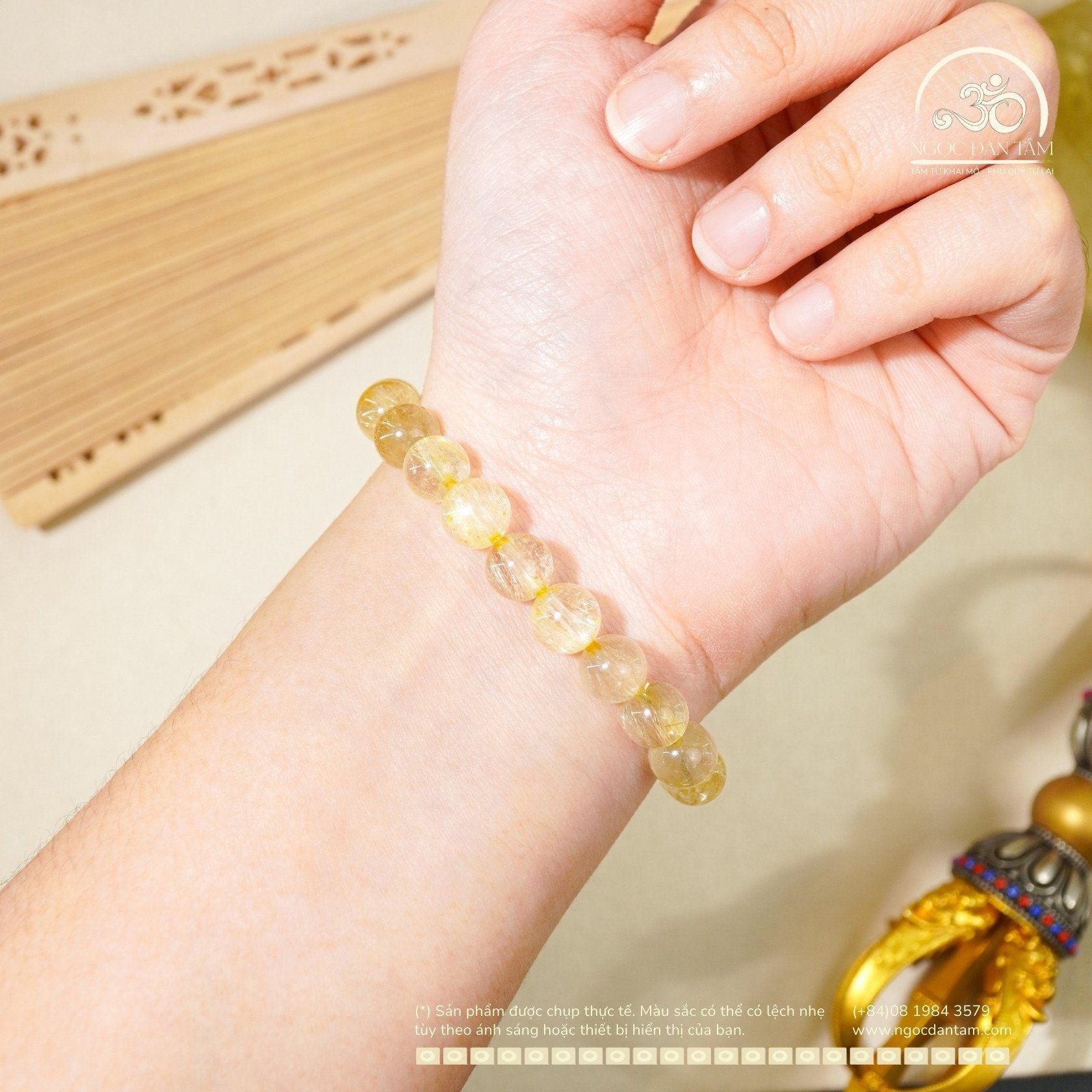  Vòng Tay Thạch Anh Tóc Vàng 8mm 5A 