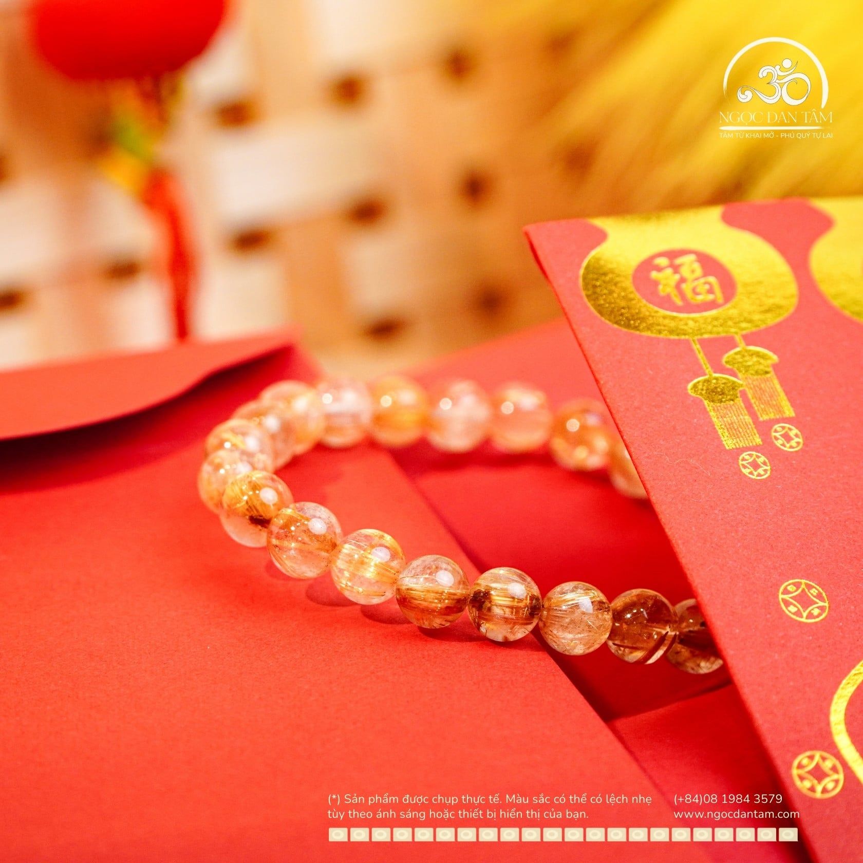  Vòng Tay Đá Thạch Anh Tóc Vàng 8mm 8A 