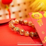  Vòng Tay Thạch Anh Tóc Vàng 9,5mm Phối Charm Tam Thánh Pháp Luân 