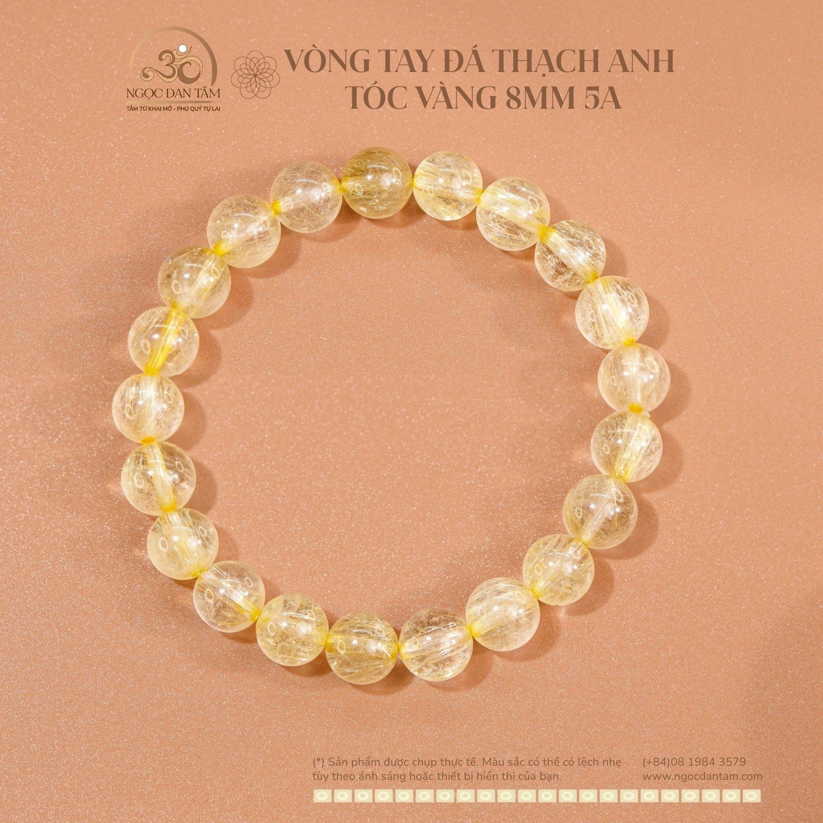  Vòng Tay Thạch Anh Tóc Vàng 8mm 5A 