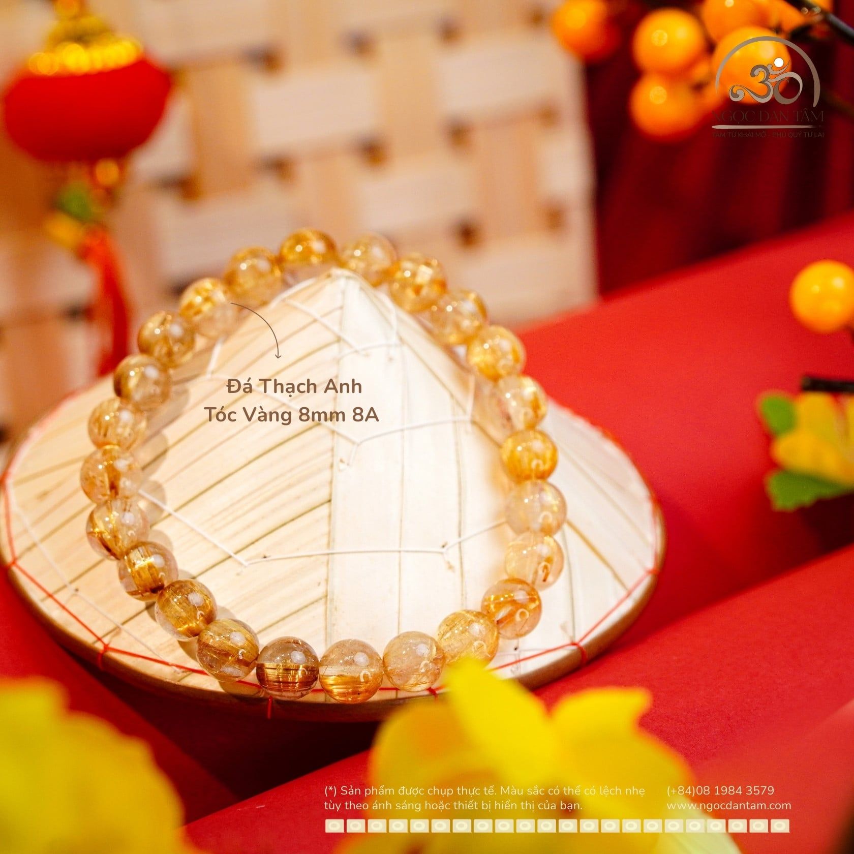  Vòng Tay Đá Thạch Anh Tóc Vàng 8mm 8A 