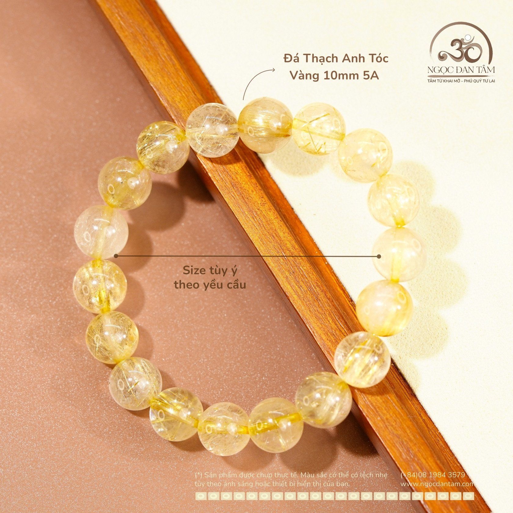  Vòng Tay Thạch Anh Tóc Vàng 10mm 5A 