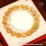  Vòng Tay Thạch Anh Tóc Vàng 11mm 7A Phối Charm Vuông Chữ Kim Cang Lớn 