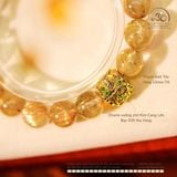  Vòng Tay Thạch Anh Tóc Vàng 11mm 7A Phối Charm Vuông Chữ Kim Cang Lớn 