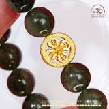  Vòng Tay Thạch Anh Tóc Xanh 11mm 4A Phối Charm Bánh Xe Pháp Luân 