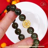 Vòng Tay Thạch Anh Tóc Xanh 11mm 4A Phối Charm Bánh Xe Pháp Luân 