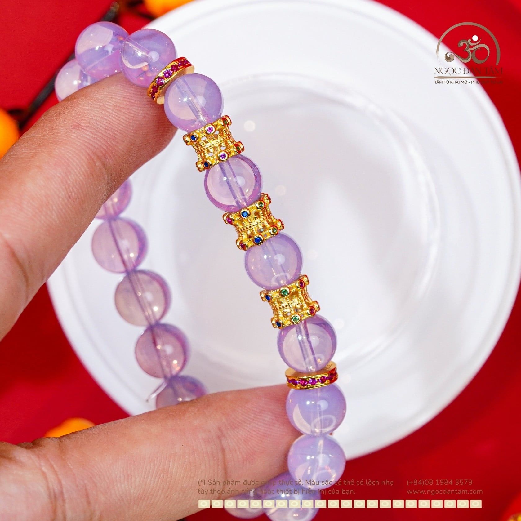  Vòng Tay Thạch Anh Tím Sao Vip 9-10mm 5A Phối Charm Trống Đính Đá 