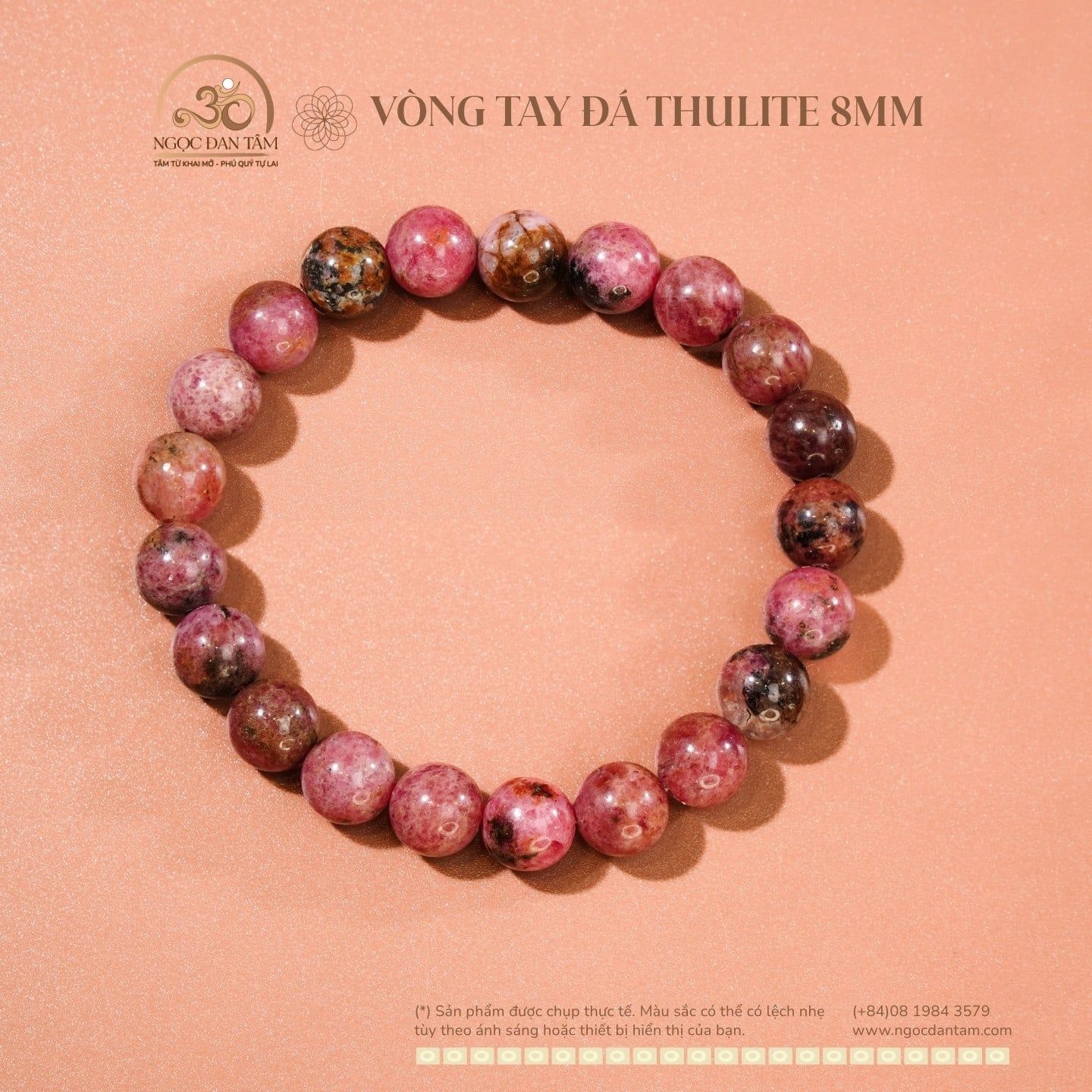  Vòng Tay Đá Thulite 8mm 2A 