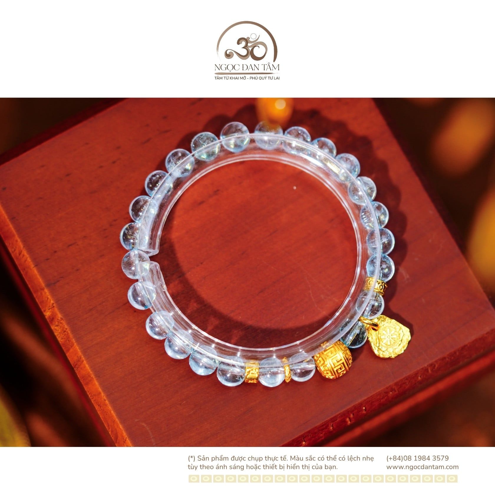  Vòng Tay Topaz Xanh 6mm 6A Phối Charm Bánh Xe May Mắn 