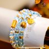  Set 3 Vòng Tay Topaz Xanh 6mm 6A Phối Charm Bạc 925 Mạ Vàng Cao Cấp 