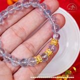  Vòng Tay Topaz Xanh 8mm 7A Phối Charm Trống Đính Đá 