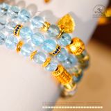  Set 3 Vòng Tay Topaz Xanh 6mm 6A Phối Charm Bạc 925 Mạ Vàng Cao Cấp 