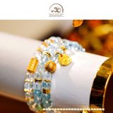  Set 3 Vòng Tay Topaz Xanh 6mm 6A Phối Charm Bạc 925 Mạ Vàng Cao Cấp 