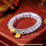  Vòng Tay Topaz Xanh 6mm 6A Phối Charm Bánh Xe May Mắn 