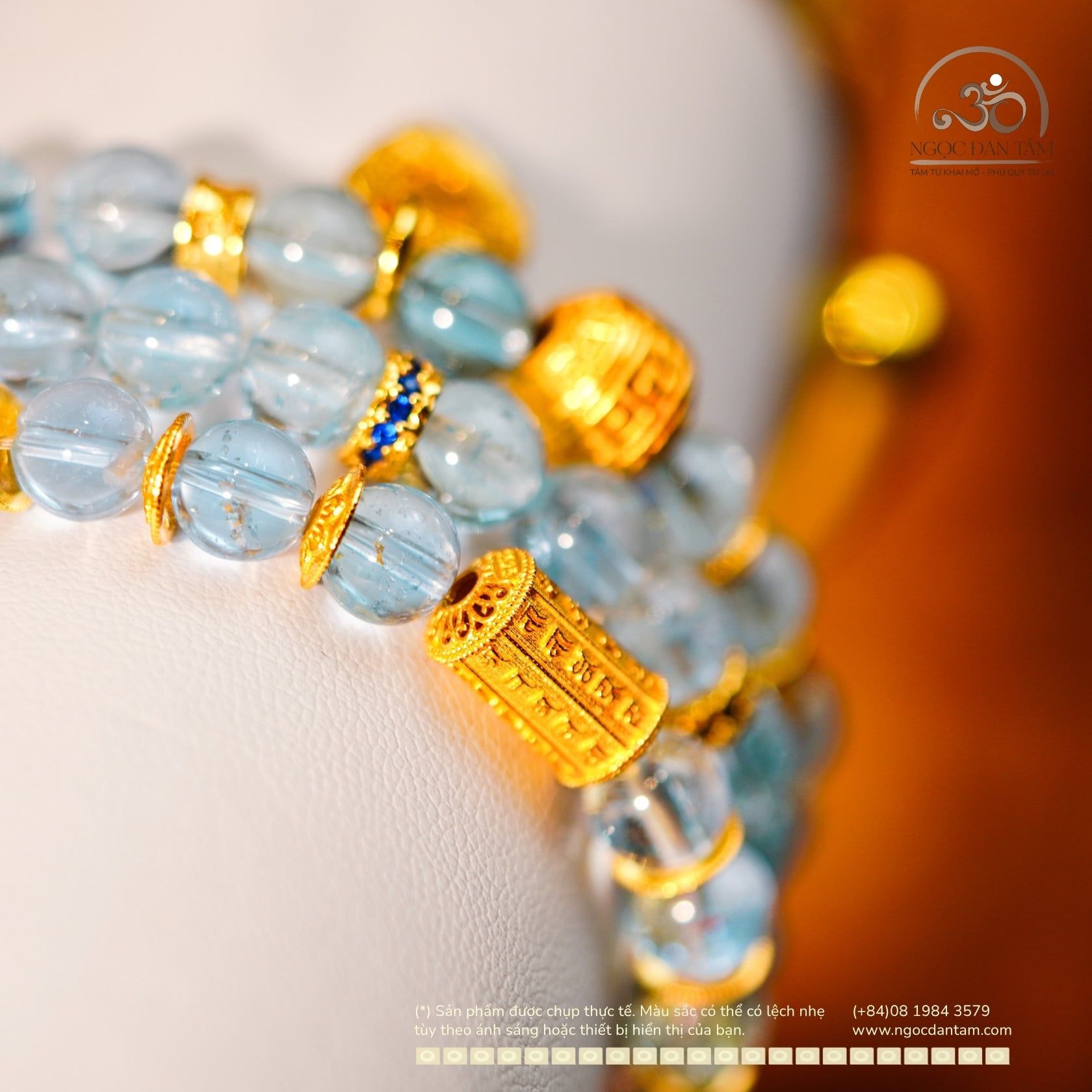  Set 3 Vòng Tay Topaz Xanh 6mm 6A Phối Charm Bạc 925 Mạ Vàng Cao Cấp 