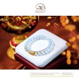  Vòng Tay Topaz Xanh 6mm 6A Phối Charm Trụ Chú Omani Bạc 925 Mạ Vàng 