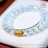  Vòng Tay Topaz Xanh 6mm 6A Phối Charm Trụ Chú Omani Bạc 925 Mạ Vàng 
